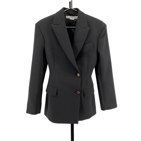 Acne Studios Black Polyester Double-Breasted Gabardine Blazer Size 32 - Picture 1 of 5